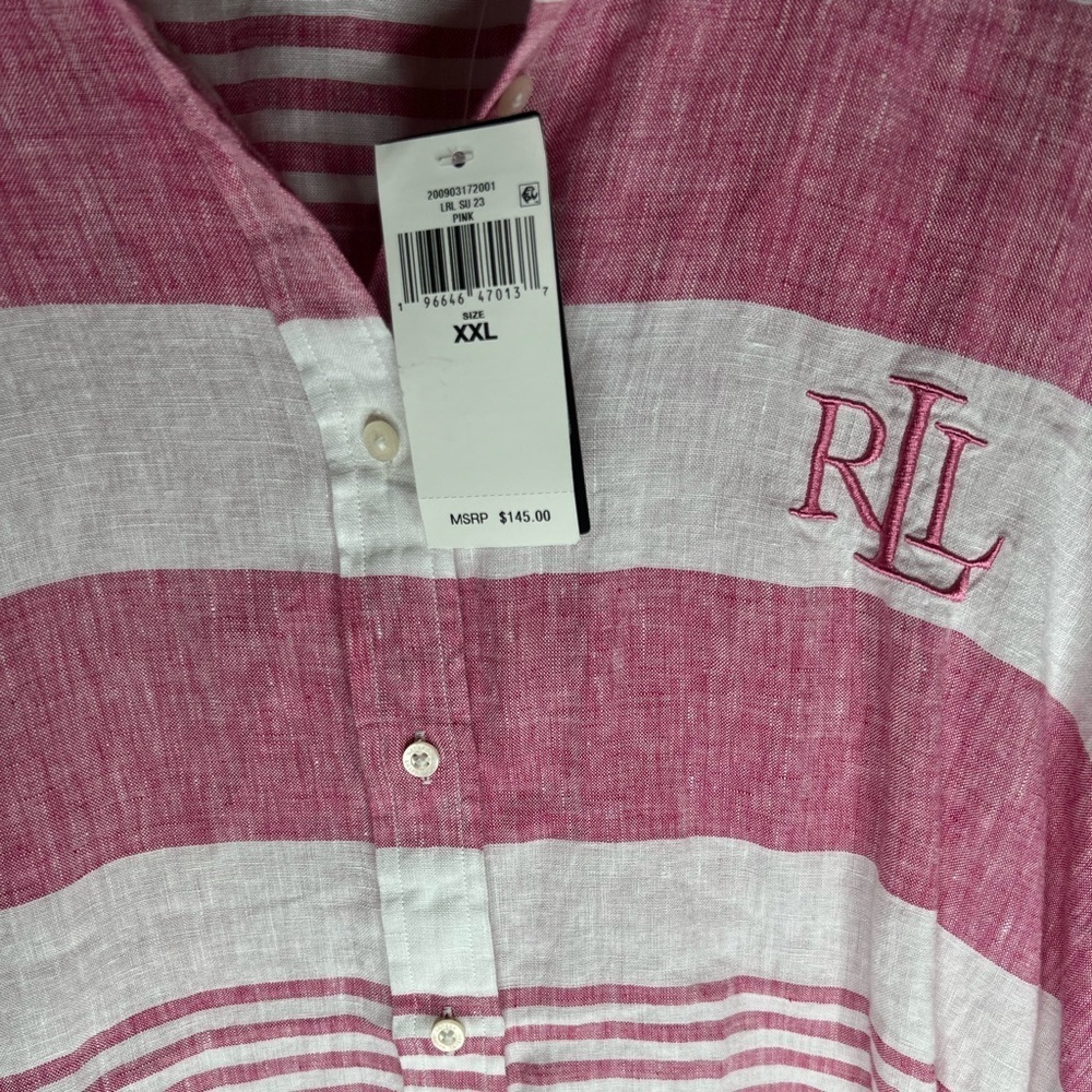 Lauren Ralph LRL Oversized Linen Buttoned Up Tunic Dress - Picture 12 of 13